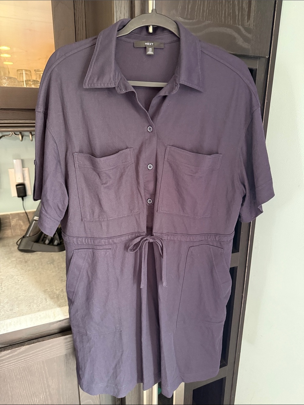 next Navy  Button-Front Drawstring Shirt Dress